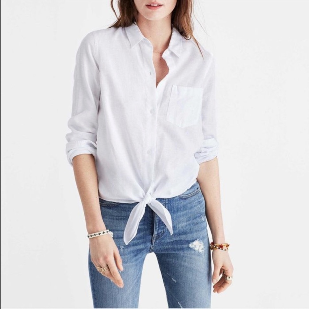 Front tie white blouse soft boyfriend top